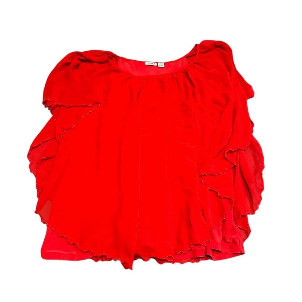 CATO‎ Women's Plus Size 26 28W Red Sheer Ruffle Blouse Casual